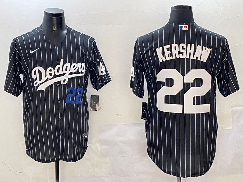 Men Los Angeles Dodgers 22 Kershaw Black Stripe Jointly Name 2025 Nike MLB Jersey style 8